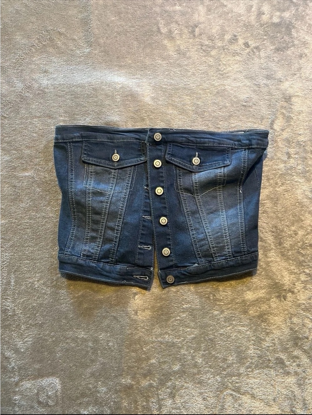 Project Rebel Denim Button-Front Strapless Bustier Top - Dark Blue